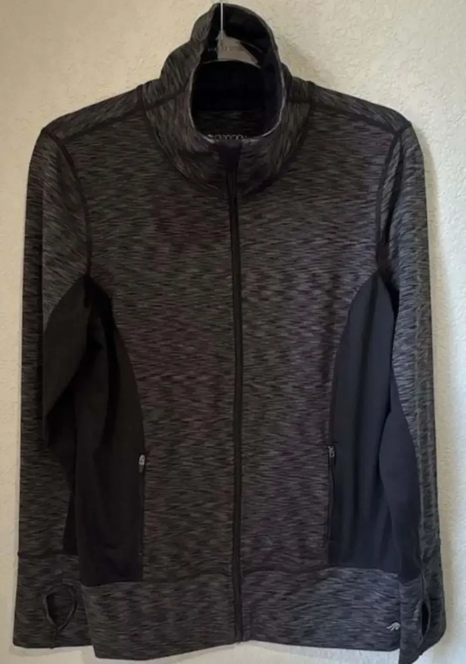 Ideology Women's Black and Gray Full-Zip Active Jacket with Thumb Holes, Size L